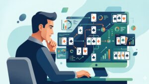 Современная иллюстрация с картами для статьи о тактическом мышлении в игре Phom на сайте.