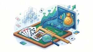 Иллюстрация с математическим анализом требований к ставкам в карточной игре Phom в современном стиле